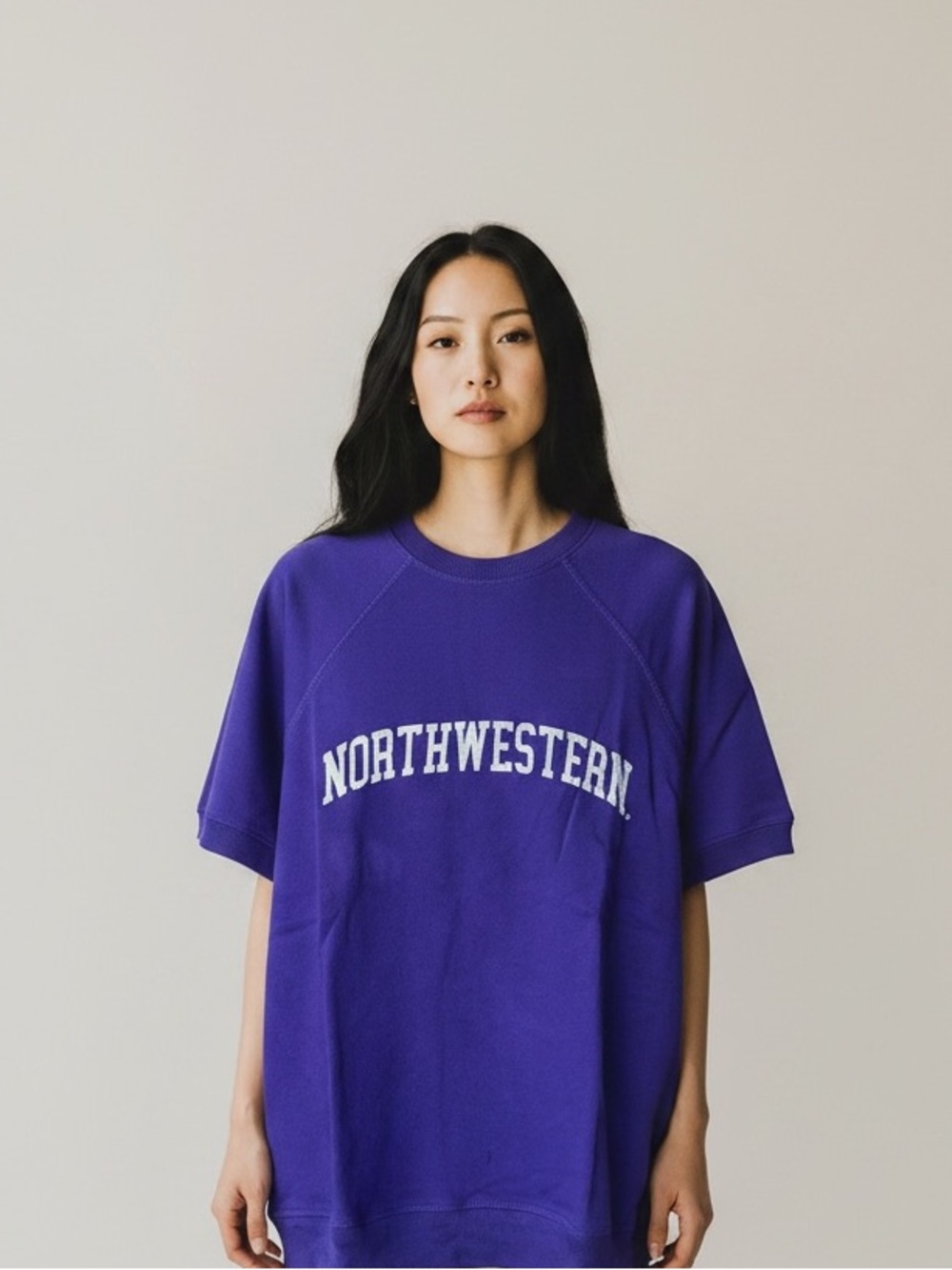 Northwestern Purple Pullover Short sleeve Sweatshirt
